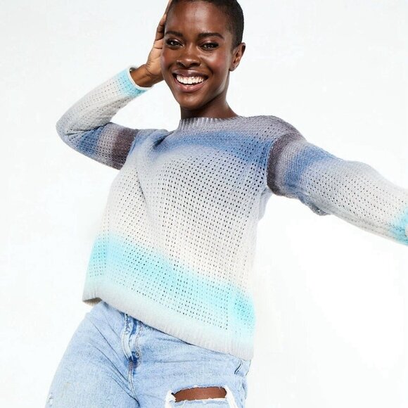 Lisa Todd Color Dreamer Sweater (Size L) Blue Ombré Wool Blend Open Stitch Knit - Picture 5 of 11